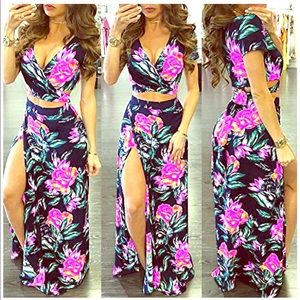 2 Piece Floral Skirt and Crop top